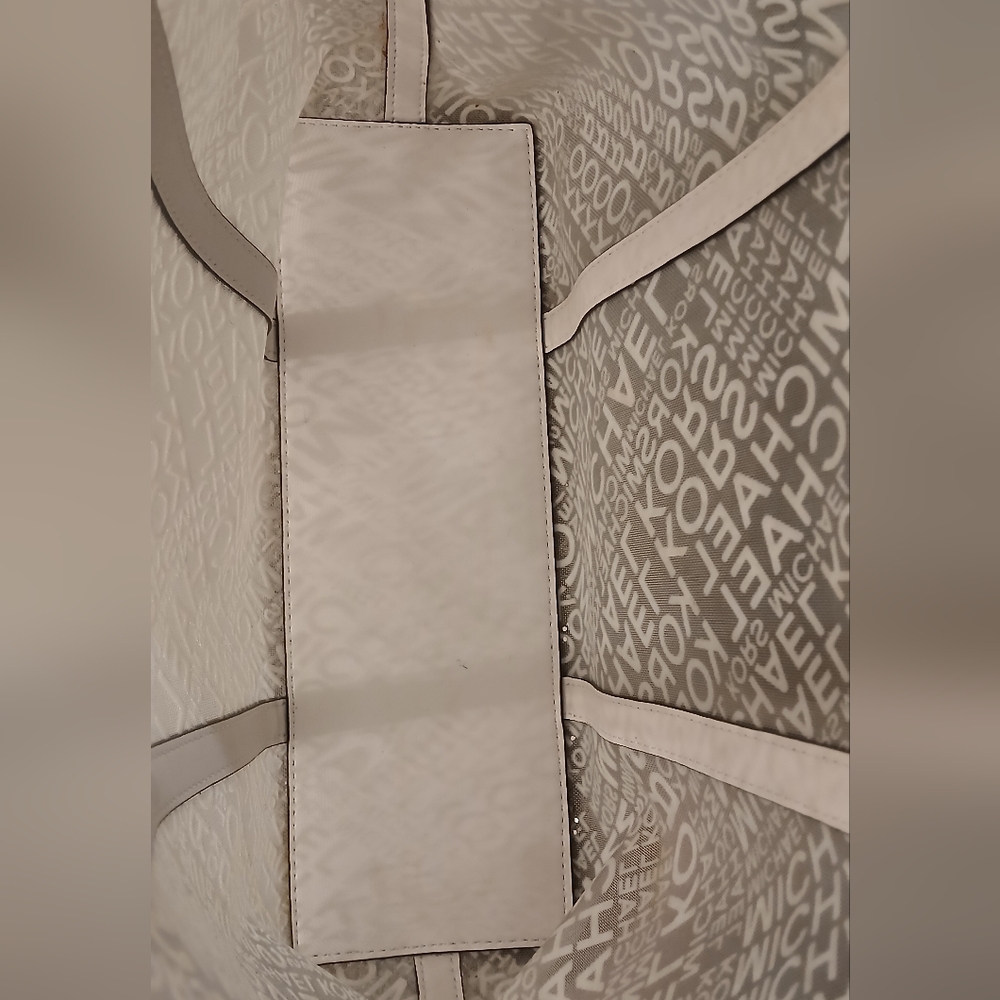 Michael Kors Logo Tote Beige Cream Semi-Translucent MK Signature Large Shoulder - Picture 9 of 13